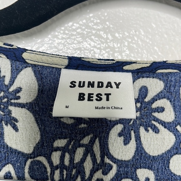 NWT Aritzia Sunday Best Navy Floral New Ruffle Wrap Mini Dress Women's Sz M - Picture 2 of 6